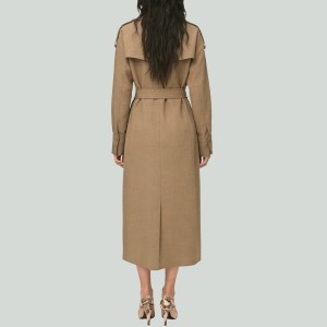 Elegant Stand Collar Long Sleeve Belted Women's Trench Coat