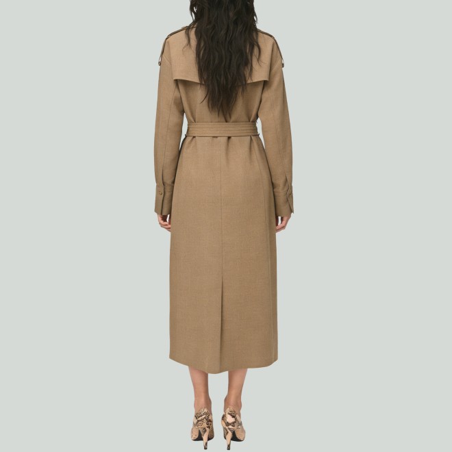 Elegant Stand Collar Long Sleeve Belted Women's Trench Coat