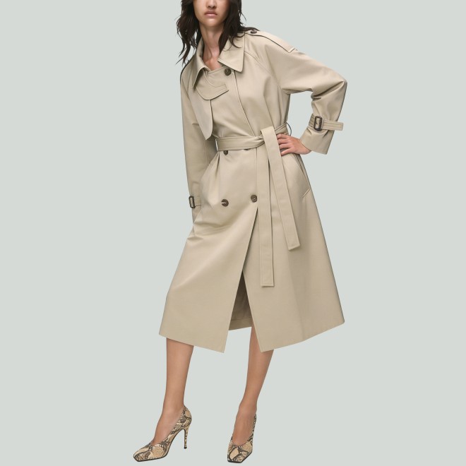 Double Breasted Lace-Up Long Trench Coat