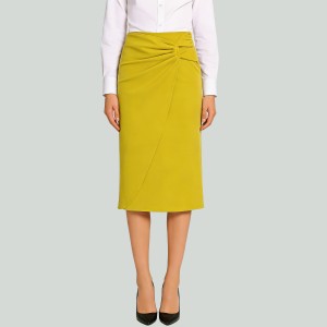 Ruched Front High Waist Back Slit A-Line Skirt