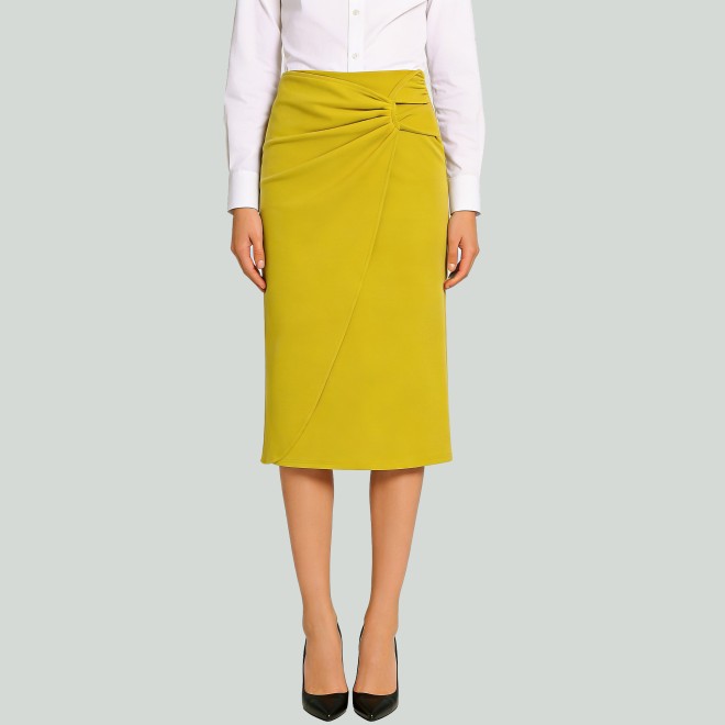 Ruched Front High Waist Back Slit A-Line Skirt