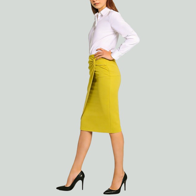 Ruched Front High Waist Back Slit A-Line Skirt