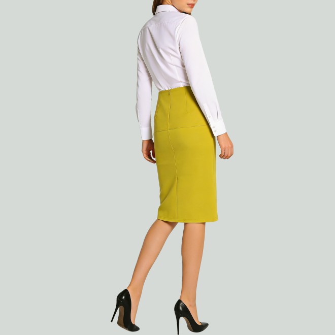 Ruched Front High Waist Back Slit A-Line Skirt