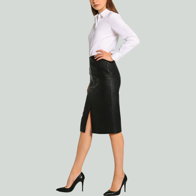 Women's PU Leather High-Waist Pencil Long Skirt