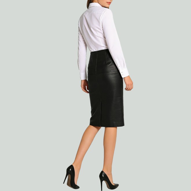 Women's PU Leather High-Waist Pencil Long Skirt