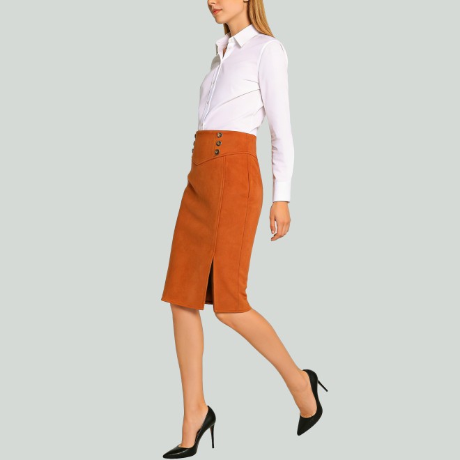 High Waist Side Seam Button Knit Bodycon Skirt