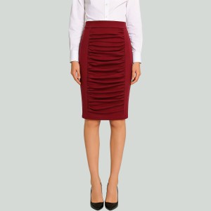 Front Pleated Elastic Waist Back Slit Pencil Skirt