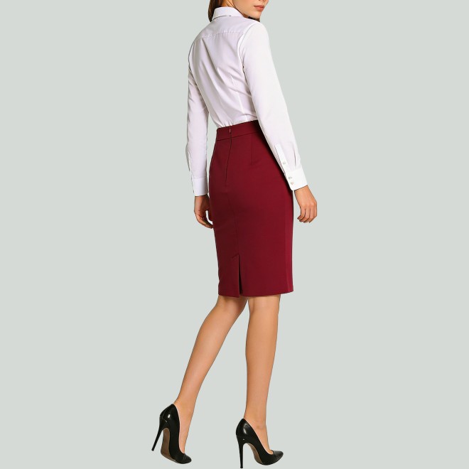Front Pleated Elastic Waist Back Slit Pencil Skirt