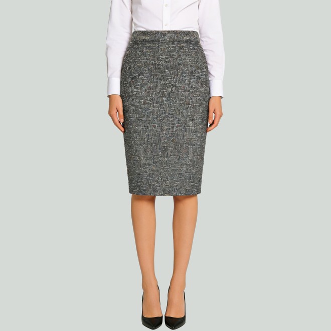 Knee-Length High-Waist Stretch Pencil Skirt