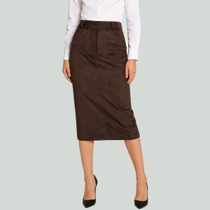 Brown Faux Suede High-Waist Pencil Skirt