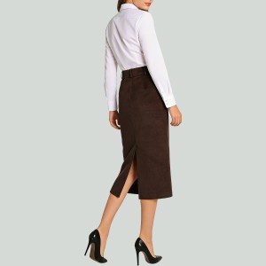 Brown Faux Suede High-Waist Pencil Skirt