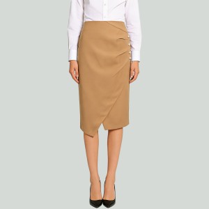 Asymmetric Side Slit Button Trim Draped Hem Pencil Skirt