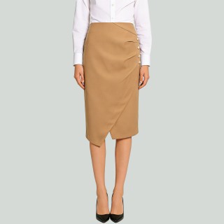 Asymmetric Side Slit Button Trim Draped Hem Pencil Skirt