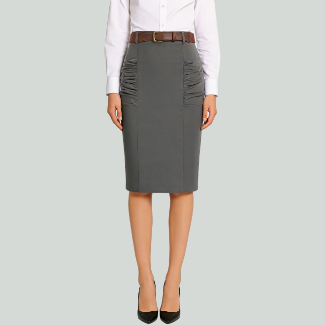 Shiny Detail High Waist Back Slit Pencil Skirt