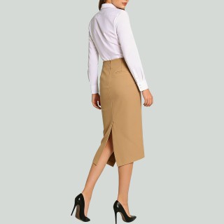 Asymmetric Side Slit Button Trim Draped Hem Pencil Skirt