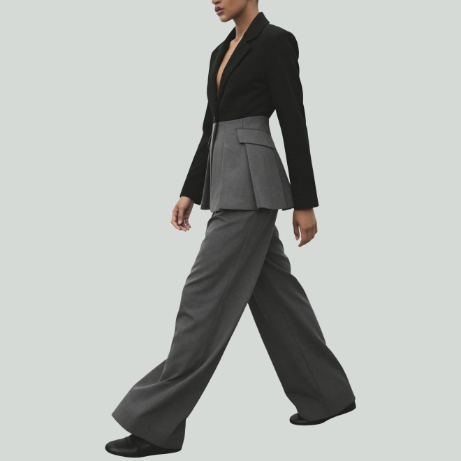 Casual Contrast Color Patchwork Wide-Leg Pants and Blazer Set