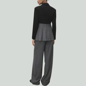 Casual Contrast Color Patchwork Wide-Leg Pants and Blazer Set