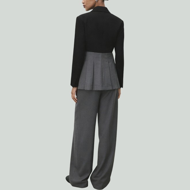 Casual Contrast Color Patchwork Wide-Leg Pants and Blazer Set