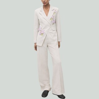 3D Floral Sport Jacket and Wide-Leg Pants Set