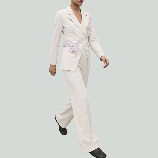 3D Floral Sport Jacket and Wide-Leg Pants Set