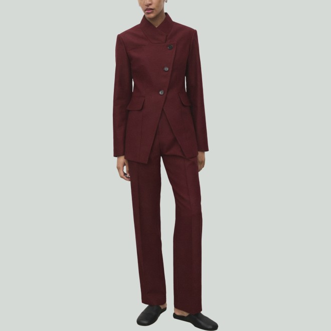 Fashion Slant Collar Jacket and Straight Pants Two-Piece Set