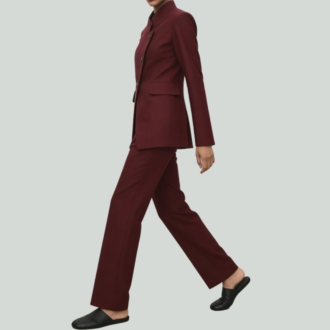 Fashion Slant Collar Jacket and Straight Pants Two-Piece Set