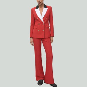 Contrast Collar Casual Jacket and Flare Pants Set