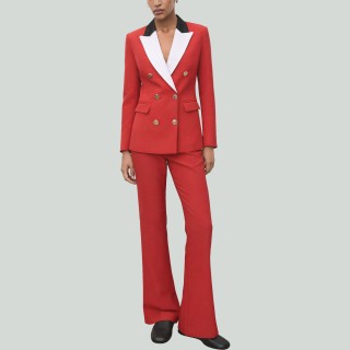 Contrast Collar Casual Jacket and Flare Pants Set