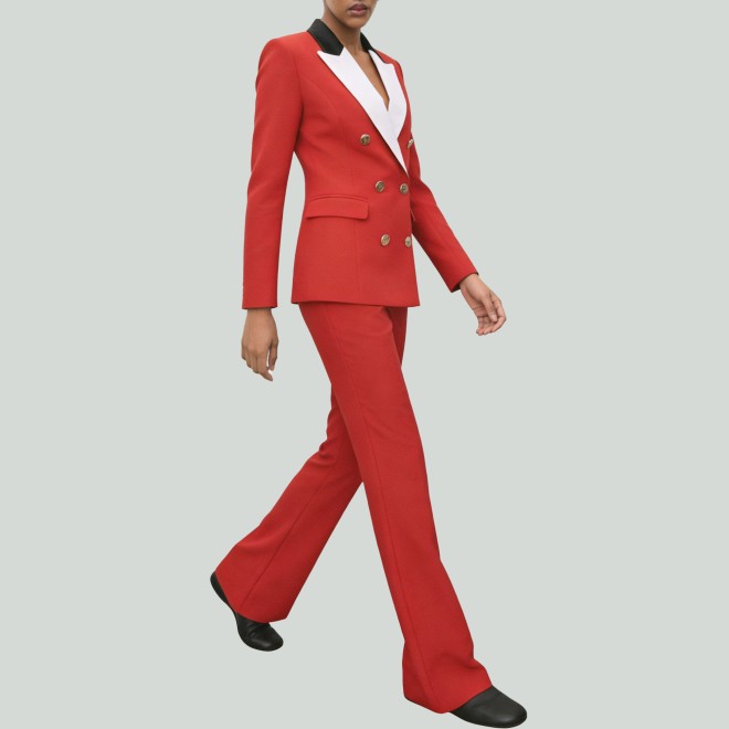 Contrast Collar Casual Jacket and Flare Pants Set