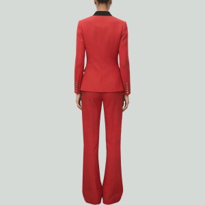 Contrast Collar Casual Jacket and Flare Pants Set