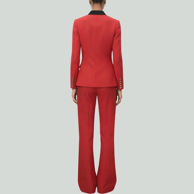 Contrast Collar Casual Jacket and Flare Pants Set