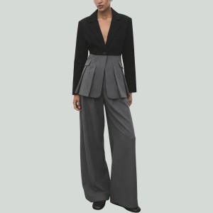 Casual Contrast Color Patchwork Wide-Leg Pants and Blazer Set