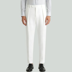 Men's Slim-Fit White Wool Trousers