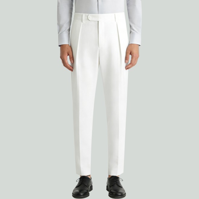 Men's Slim-Fit White Wool Trousers