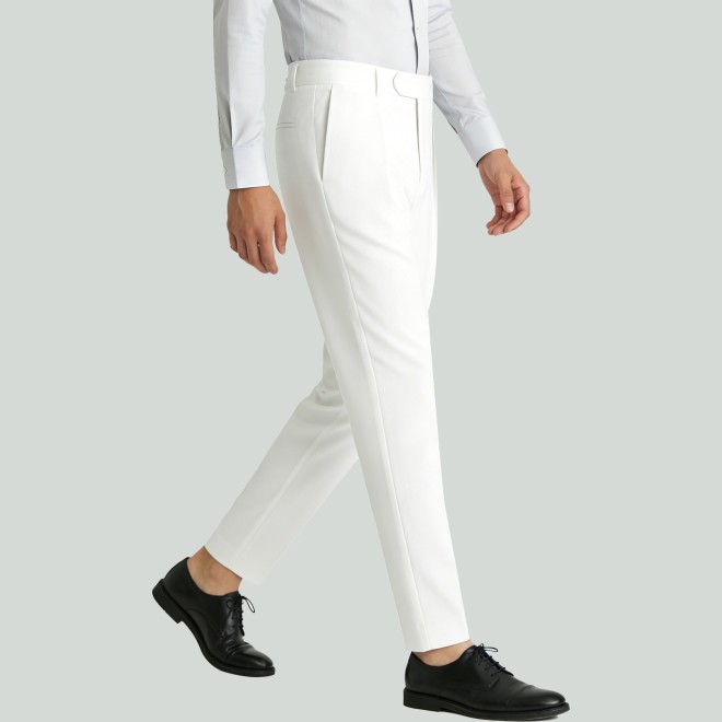 Men's Slim-Fit White Wool Trousers