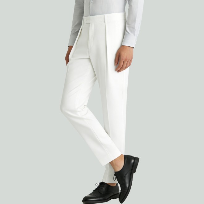 Men's Slim-Fit White Wool Trousers