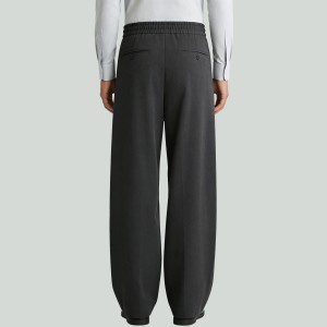 Gray Draped Drawstring Wide-Leg Pants