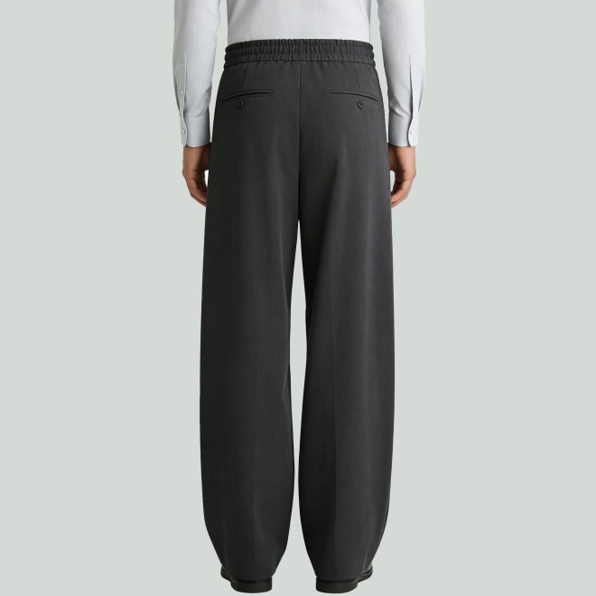 Gray Draped Drawstring Wide-Leg Pants