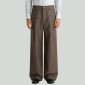 Button Flat Waist Retro Striped Straight Leg Pants