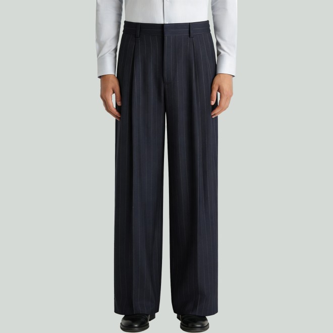 Men's Slim-Fit Striped Wool Business Trousers