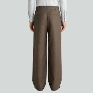 Button Flat Waist Retro Striped Straight Leg Pants