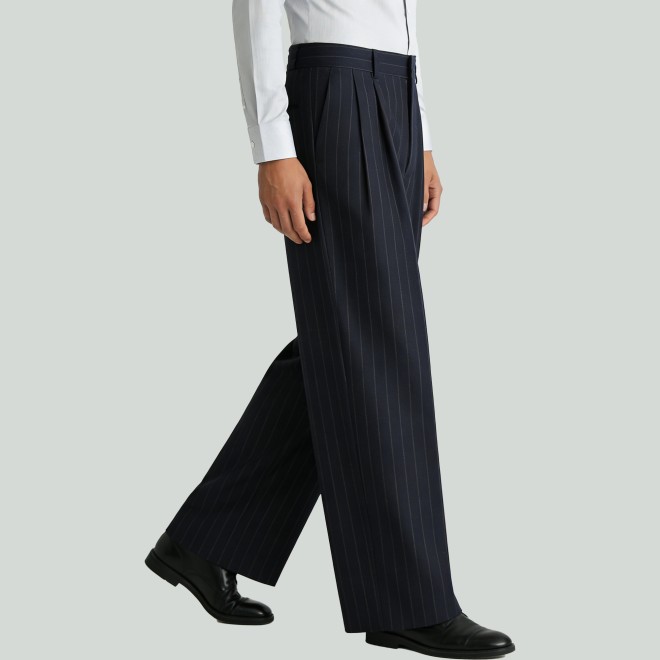 Men's Slim-Fit Striped Wool Business Trousers